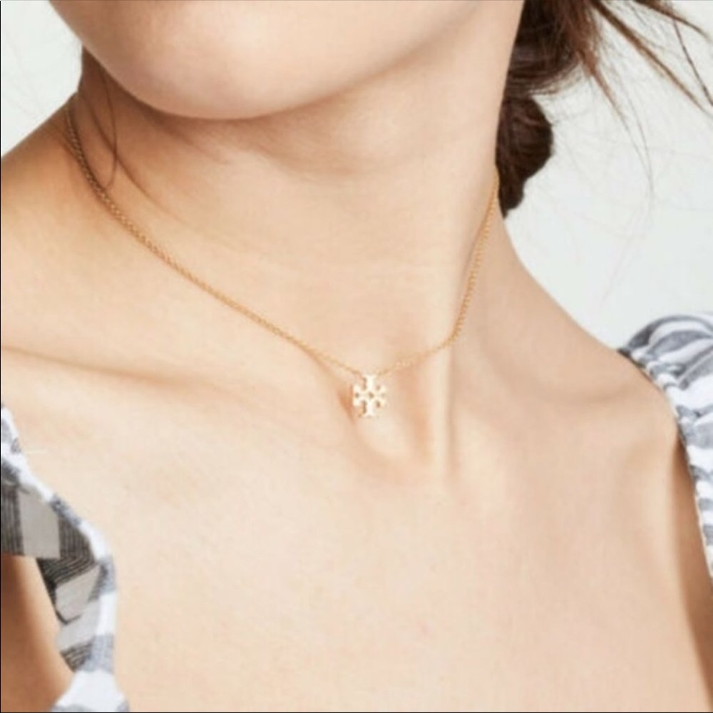 NWOT Tory Burch Gold Logo Charm Necklace